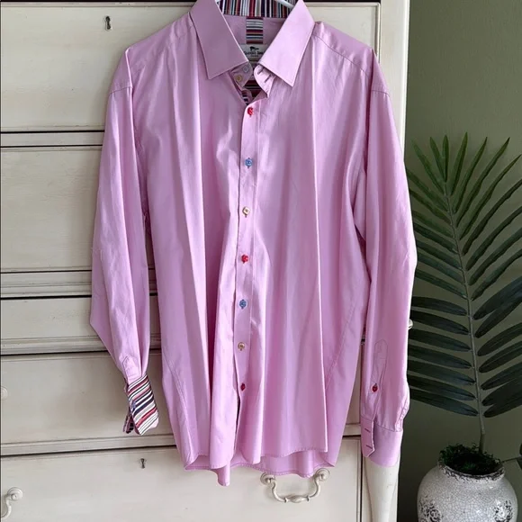 CLAUDIO LUGLI MULTI STRIPE COLLER PINK SHIRT Dress Shirt size XL - Picture 3 of 8